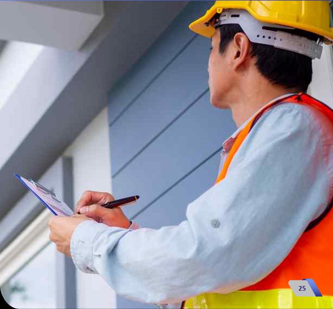 Site inspector recording a QA check on a clipboard